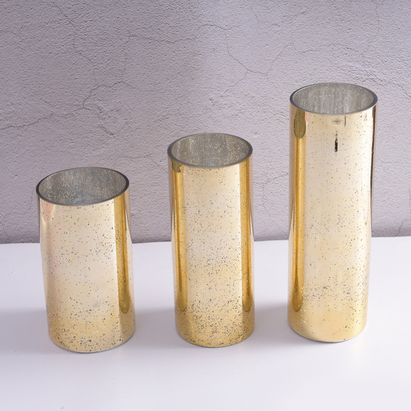 Set of 3 Gold Glass Cylinder Candle Holder