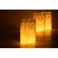 48 x Paper Bag Candle Lantern, White , Big Hearts Design