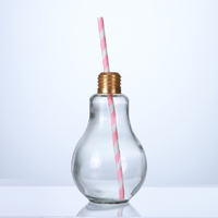 72 x Clear Glass Light Bulb Shaped Drinking Bottle With Straw - 300ml
