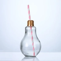 72 x Clear Glass Light Bulb Shaped Drinking Bottle With Straw - 300ml