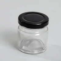 54 x 70ML Black Lid Candy Jam Glass Jars Honey Preserving Wedding Favours