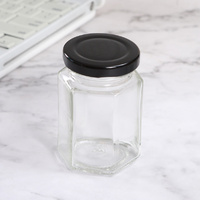 40 x 100ml Hexagon Shape Glass Jars Black Lid