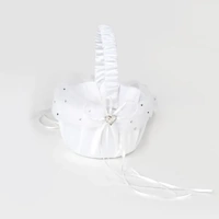 White Heart Wedding Flower Girl Diamante Basket 23x17cm