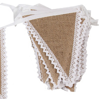 10m Hessian Burlap Lace Bunting Banner Flag Vintage Rustic Wedding Party Decoration 