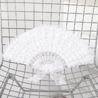 White Spanish Style Lace Flower Hand Held Fan 