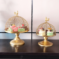 2Pc Gold Birdcage Cupcake Stand With Cover