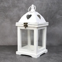 White Vintage Candle Heart Wooden Lantern Large 32cm