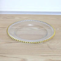 4 x Clear Glass Charger Plate Beaded Gold