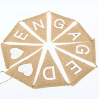 ENGAGED Flag Vintage Hessian Burlap Butting Banner Engagement Party Decor