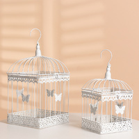 Set of 2 White Wedding Square Bird Cage Card Keeper Wishing Well Decoration Centrepiece