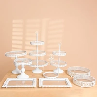 9Pcs White Acrylic Plate Metal Cake Holder Set Cupcake Tray & Stand