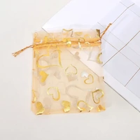 100 x Gold Heart Organza Favours Gift Bags Pouches 10x12cm 