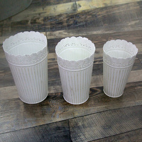 3 Piece Set White Metal Flower Pots