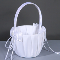 White Pew Bow Wedding Flower Girl Diamante Basket 