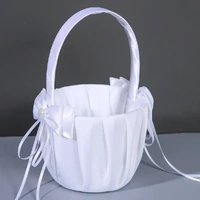 White Pew Bow Wedding Flower Girl Diamante Basket 