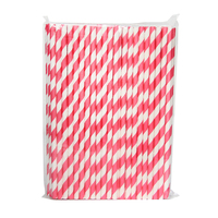 100 x Pink and White Stripe Paper Drinking Straw Wedding Party Supplies 