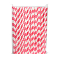 100 x Pink and White Stripe Paper Drinking Straw Wedding Party Supplies 