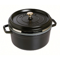 New 26cm Staub Cookware Cocotte Steamer Round Cast Iron Black 5.2L