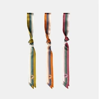 Silk Satin Skinny Scarf with Stripe in Fern Red 140